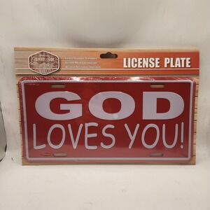 Country Side Products God Loves You License Plate Red Metal Religious Sign New